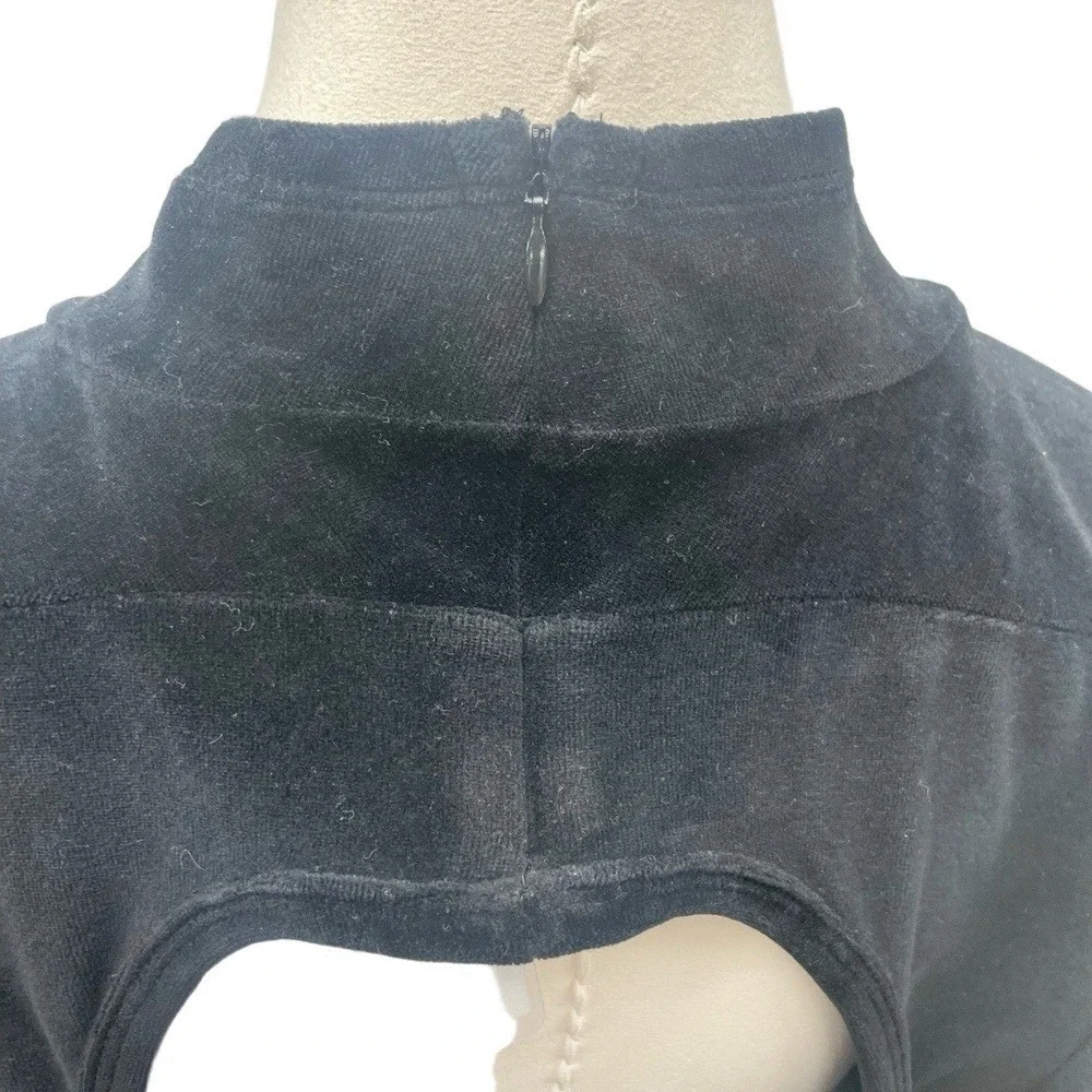 T by Alexander Wang Black Mock Neck Cut Out Back Velour Mini Shift Dress Large‎